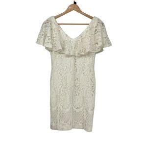 Lauren Ralph Lauren Cream‎ Lace Ruffle Short Dress Size 4P Formal Party Classic
